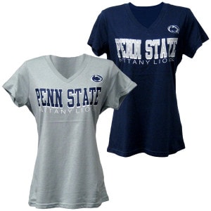 women's gray and navy v-neck short sleeve t-shirts with Penn State Nittany Lions and Athletic Logo